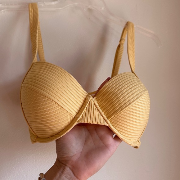 Victoria’s Secret PINK Bikini Padded Push-Up Swimsuit Top Yellow Beach Summer - Picture 12 of 13